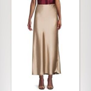 Renee C. Champagne Satin Midi Skirt
